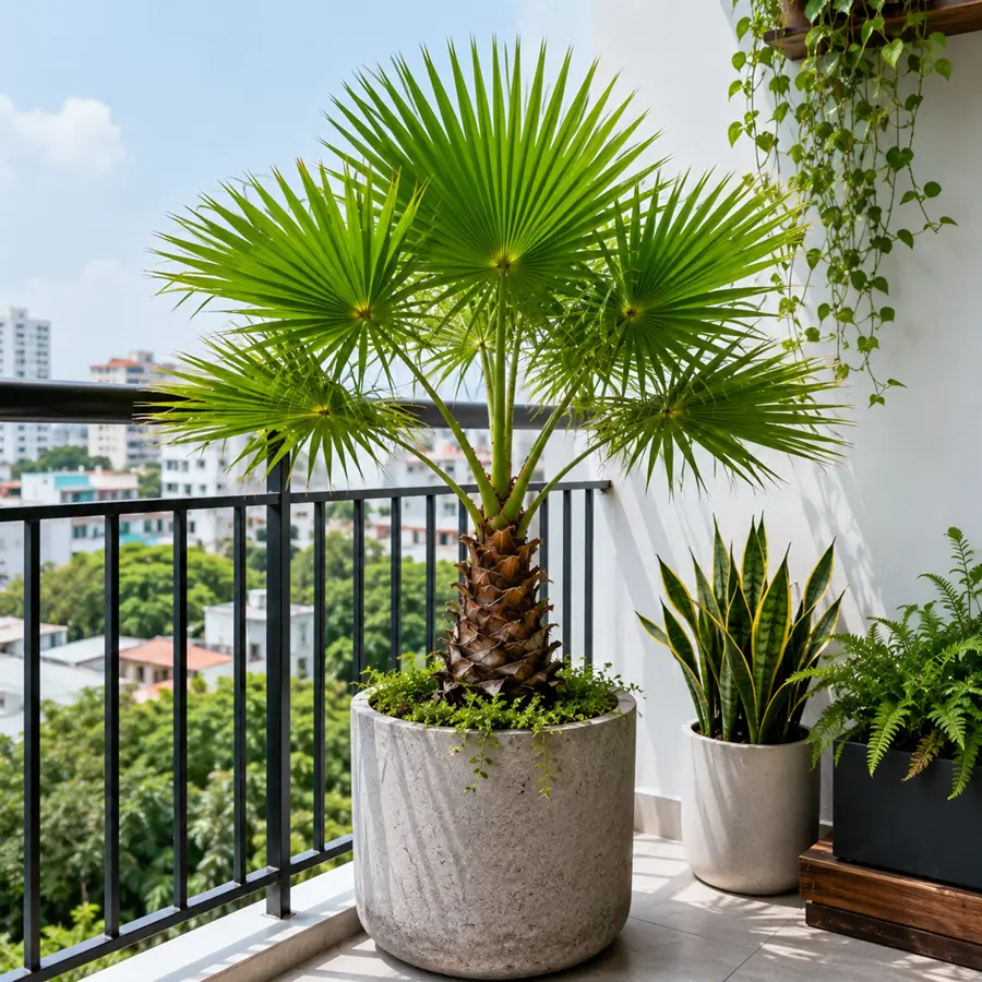 Chậu cây cọ ta trang trí ban công