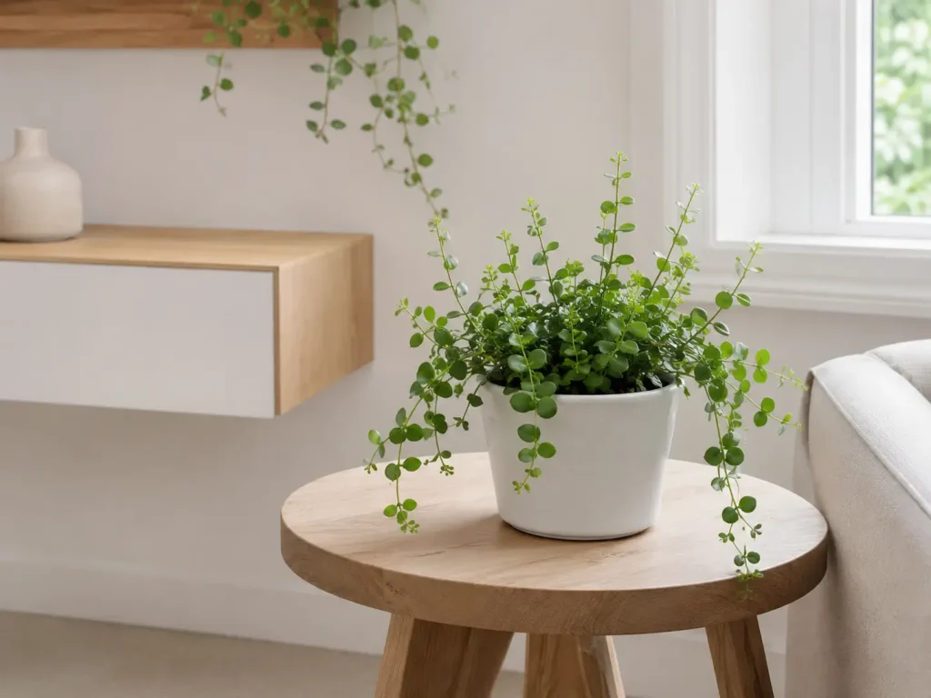 Cây Đô La trang trí phòng khách căn hộ hiện đại Hình ảnh Cây Đô La trong không gian căn hộ hiện đại, phù hợp minh họa cho nội dung cây trồng trong nhà, cây nội thất và cây trang trí bàn phụ.