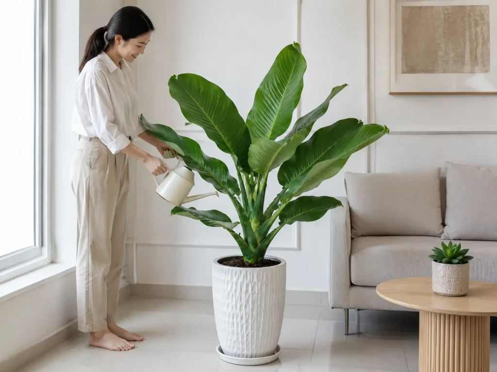 Hình ảnh minh họa cách chăm sóc Cây Đại Phú Gia trong nhà, phù hợp cho phần hướng dẫn tưới nước, lau lá và giữ cây xanh khỏe.