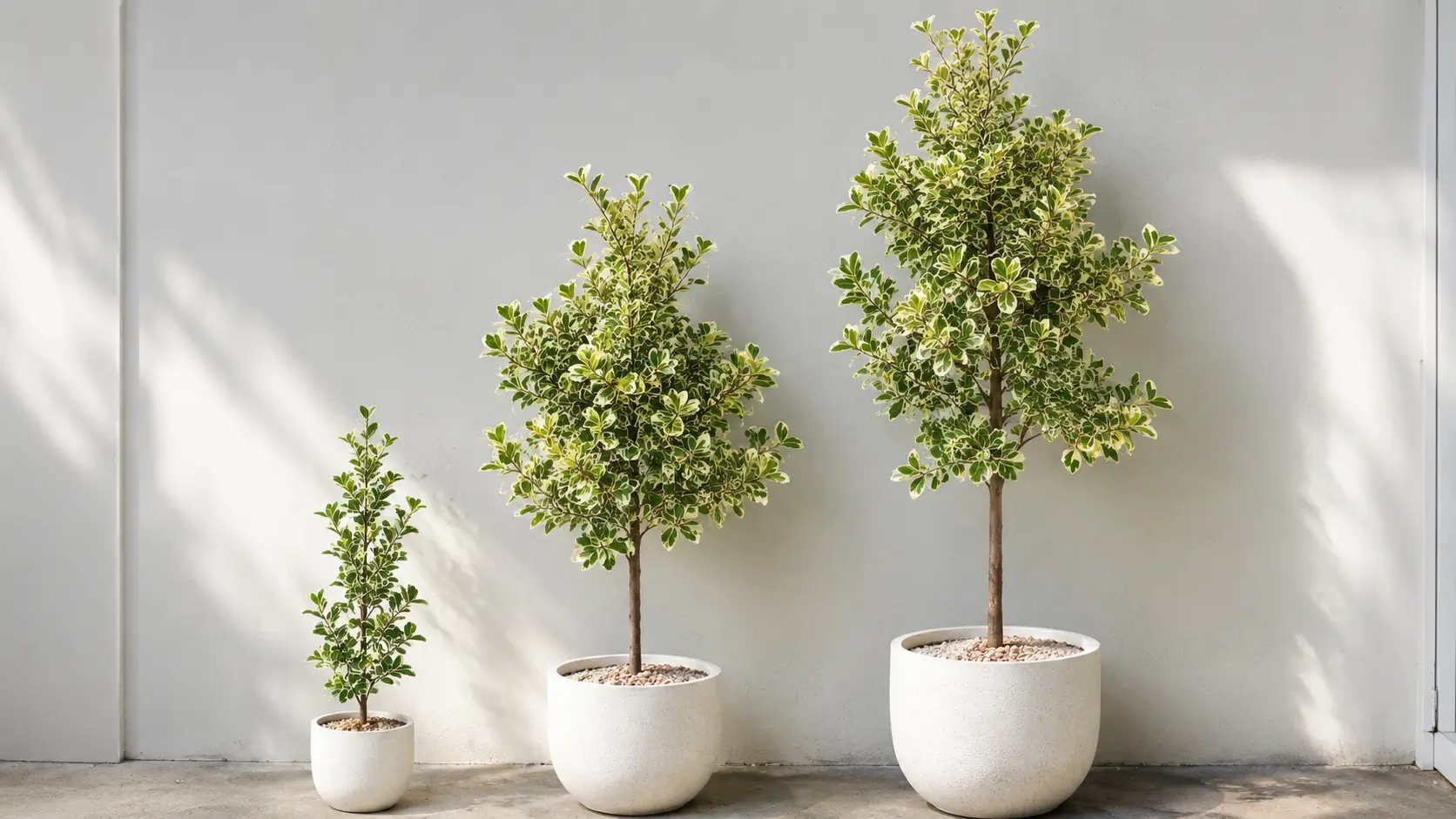 Hình ảnh so sánh các kích thước cây Đa Tam Phúc từ nhỏ đến lớn, giúp khách hàng dễ chọn mẫu cây phù hợp với bàn làm việc, góc phòng, văn phòng, showroom hoặc sảnh lễ tân. Cây kích thước lớn phù hợp với nhóm cây nội thất văn phòng cỡ lớn.