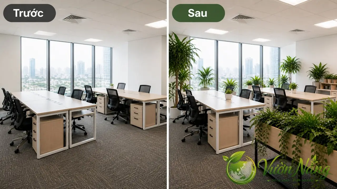 Hình ảnh nhân viên chăm sóc cắt tỉa cây cảnh cho thuê