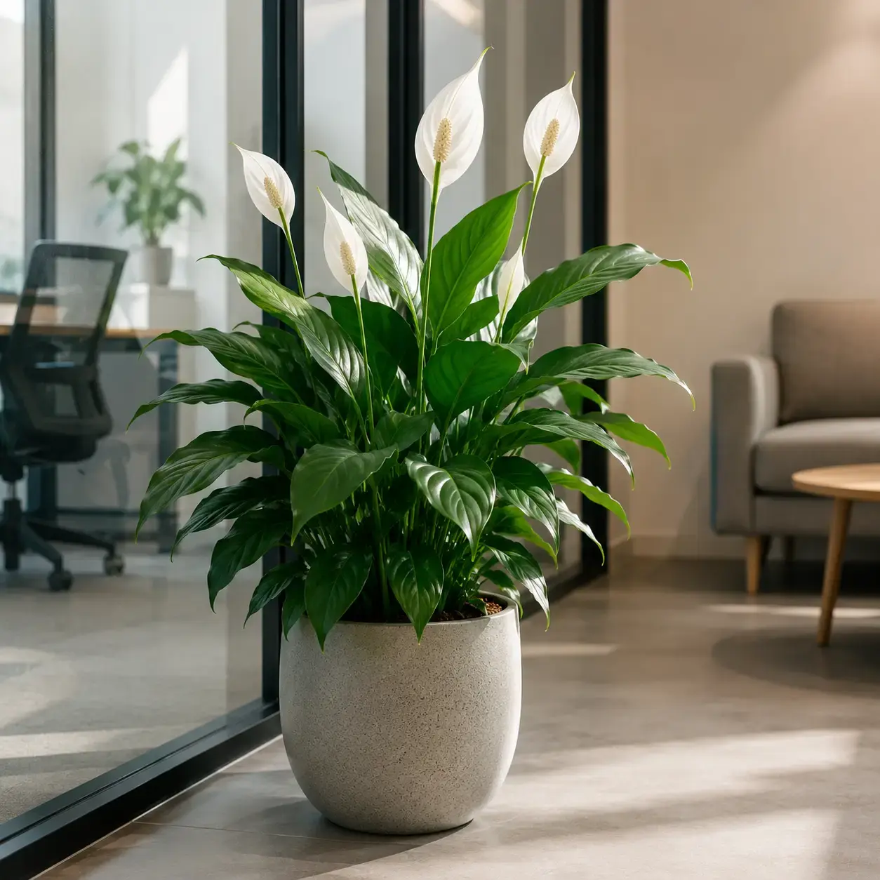 Lan ý giúp tăng độ ẩm và hấp thụ khí độc trong không gian kín. Lan ý giúp tăng độ ẩm và hấp thụ khí độc trong không gian kín.