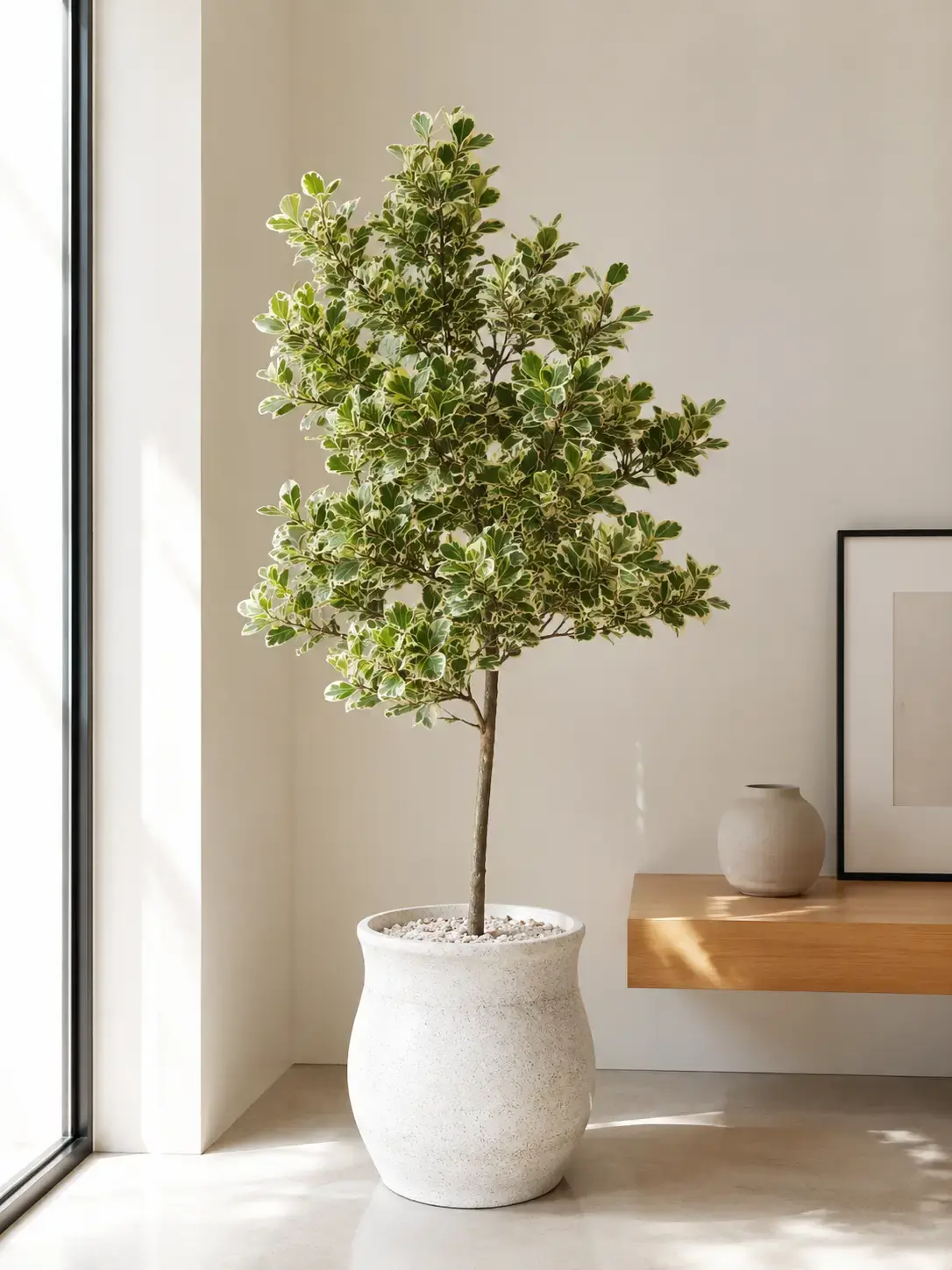 Cây Đa Tam Phúc phối chậu đá mài trắng trang trí nội thất Hình ảnh cây Đa Tam Phúc được phối cùng chậu đá mài trắng, tạo cảm giác tinh tế và sang trọng. Mẫu cây phù hợp đặt tại phòng khách, văn phòng, khu vực tiếp khách hoặc không gian doanh nghiệp cần điểm nhấn xanh nhẹ nhàng.