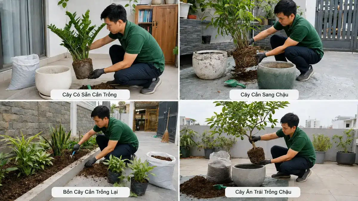 Hình ảnh minh họa các trường hợp cần dịch vụ trồng cây cảnh tại nhà